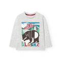 T-shirt manica lunga grigio chiaro con stampa wild