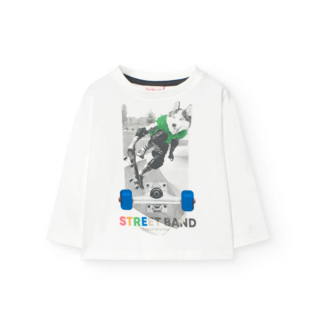T-shirt manica lunga bianca stampa street bianco