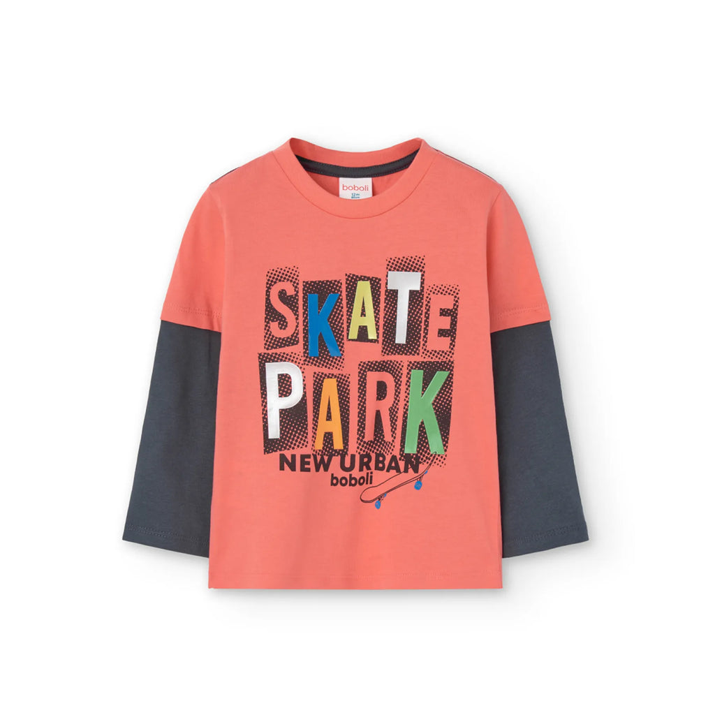 T-shirt manica lunga con maniche bicolor, paprika