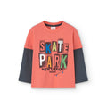 T-shirt manica lunga con maniche bicolor, paprika