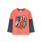 T-shirt manica lunga con maniche bicolor, paprika