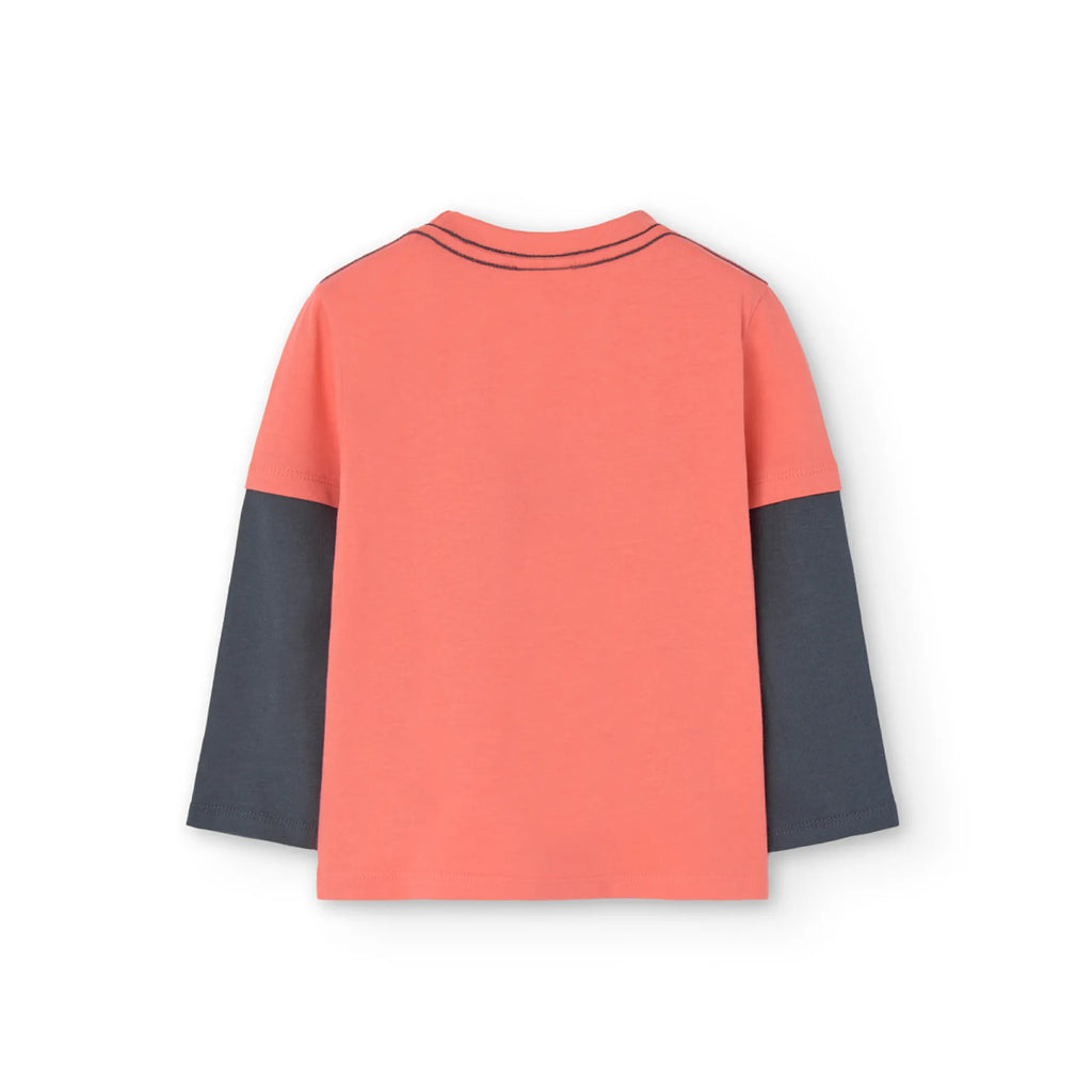 T-shirt manica lunga con maniche bicolor, paprika