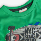 T-shirt manica lunga verde stampa skateboard verde