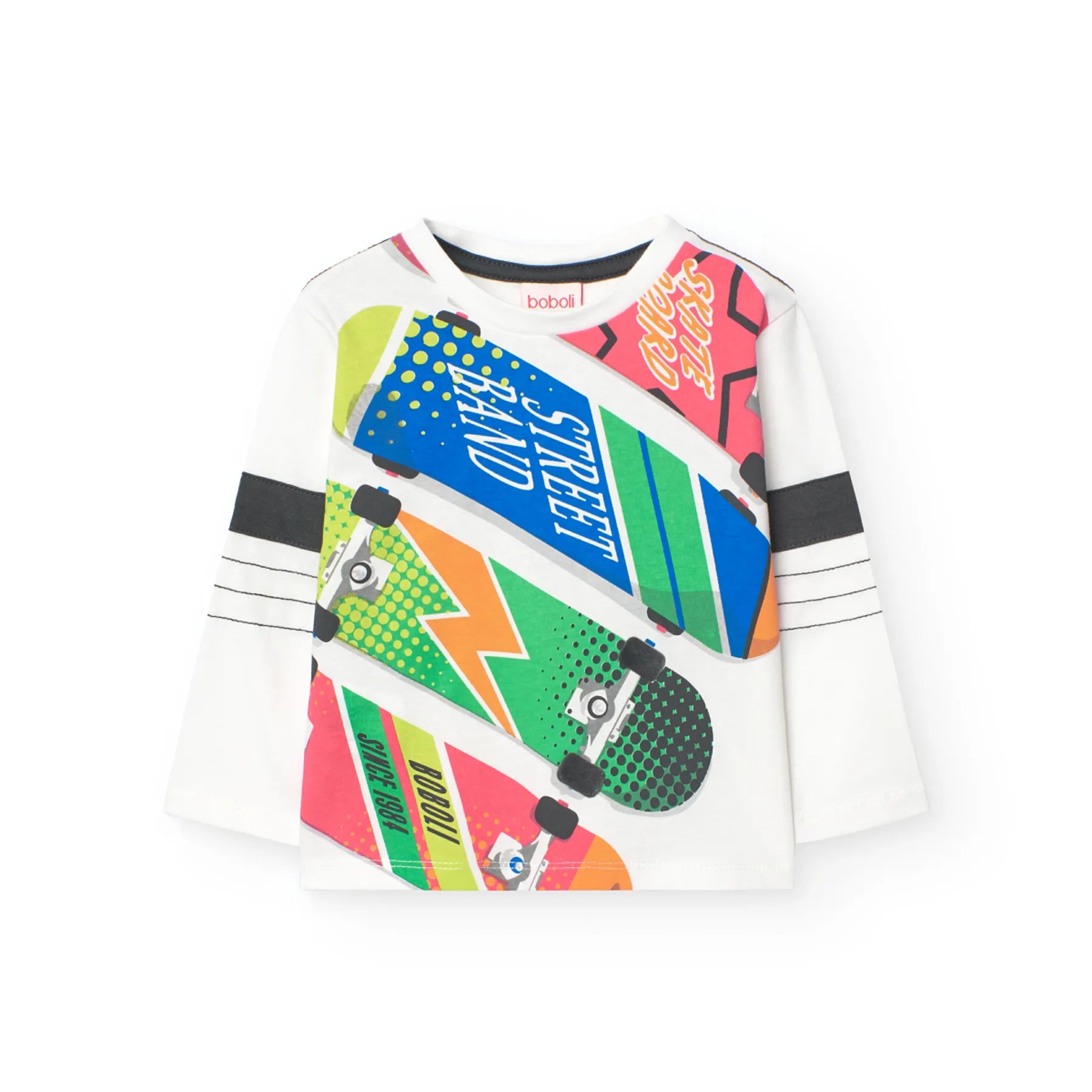 T-shirt manica lunga con stampa skateboard bianca