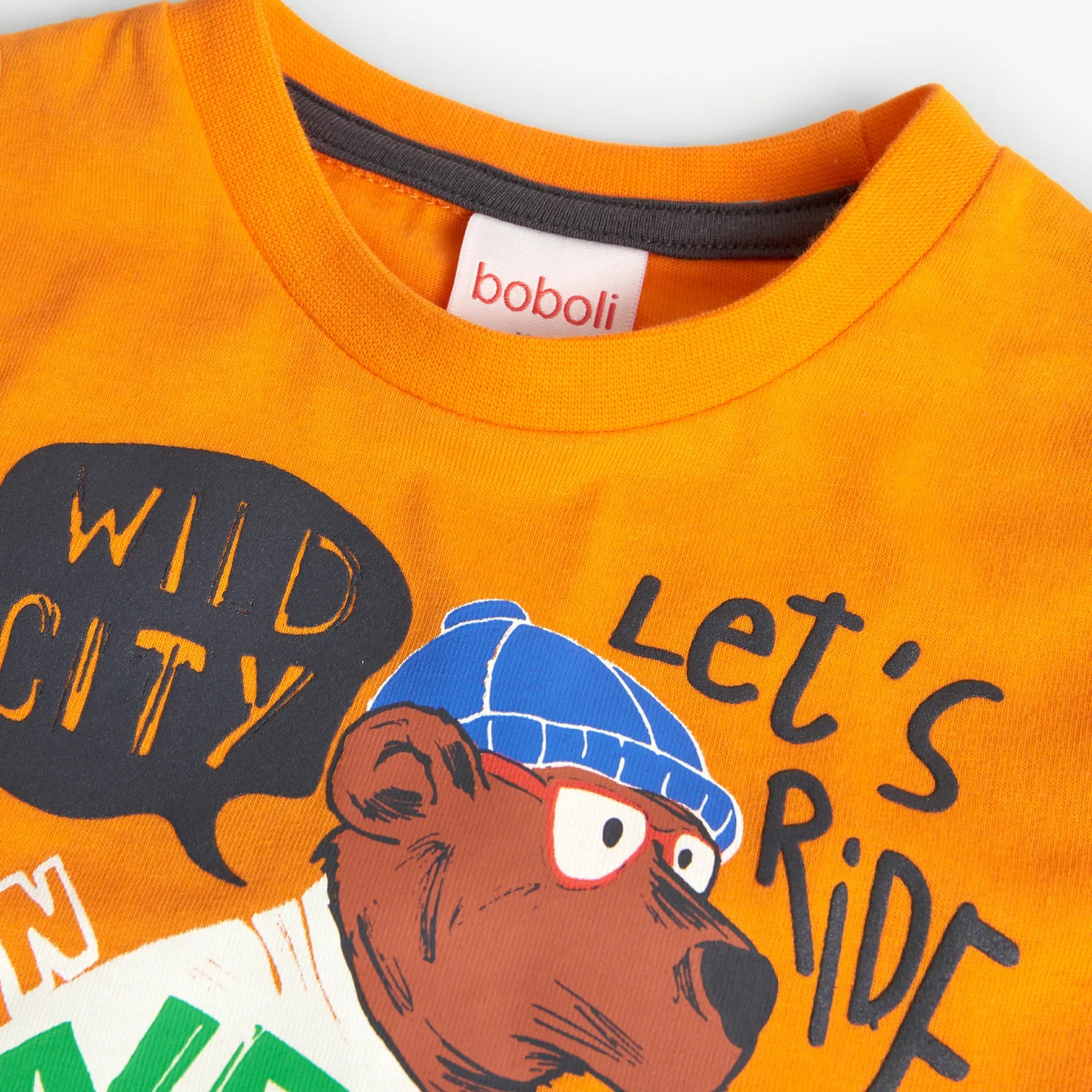 T-shirt manica lunga arancione con stampa orso arancione