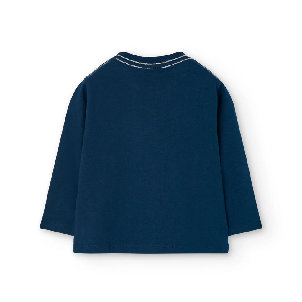 T-shirt manica lunga stampa sul davanti blu marinaio