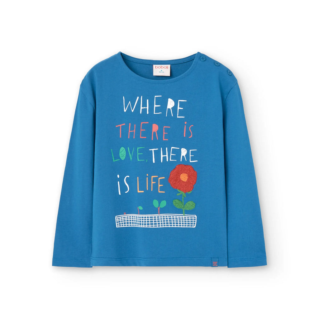 T-shirt manica lunga blu fiore 3D