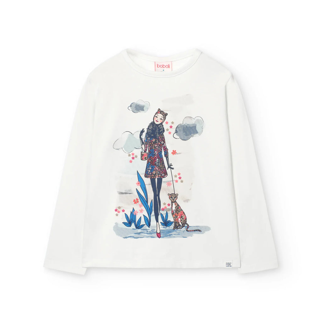 T-shirt manica lunga jersey ragazza gatto