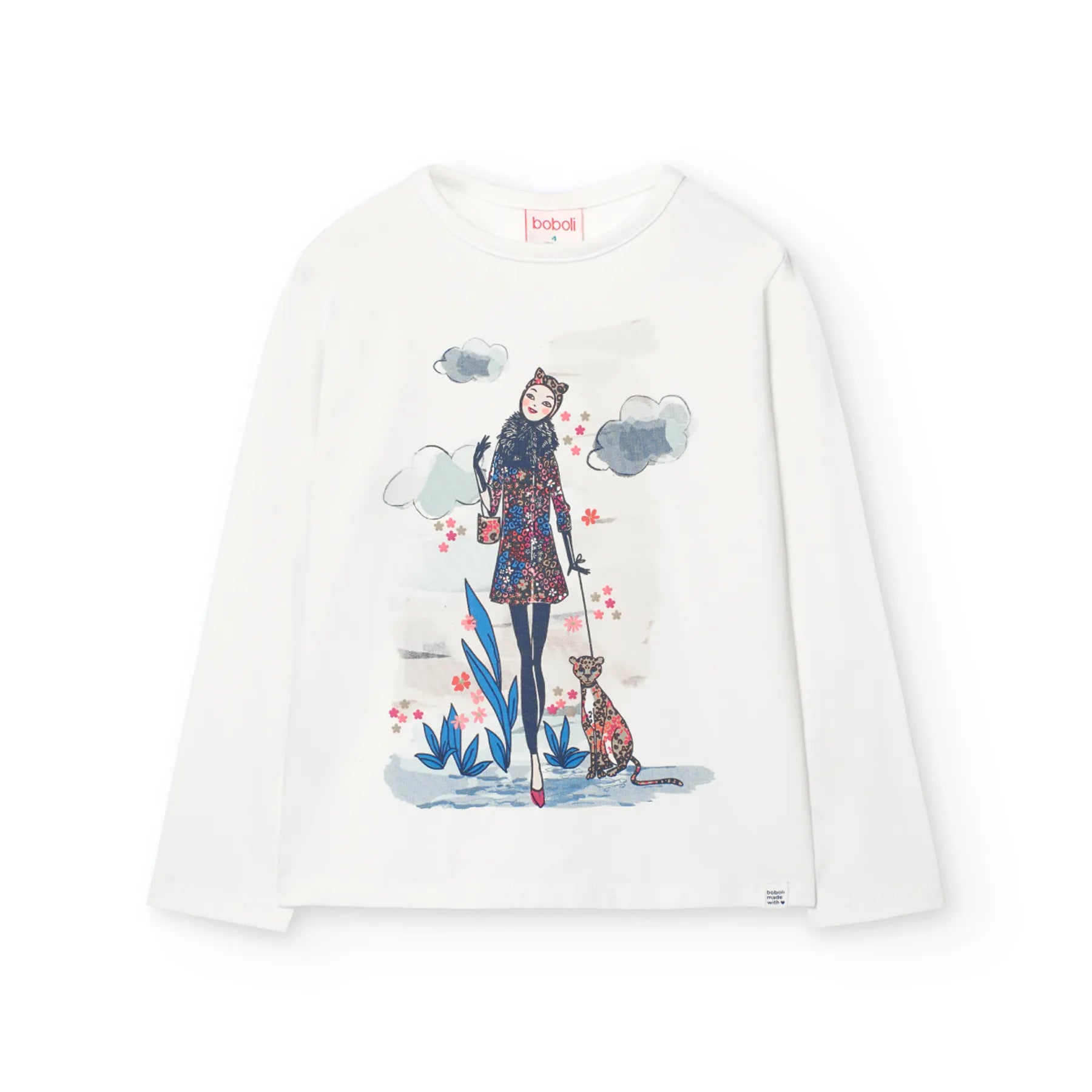 T-shirt manica lunga jersey ragazza gatto