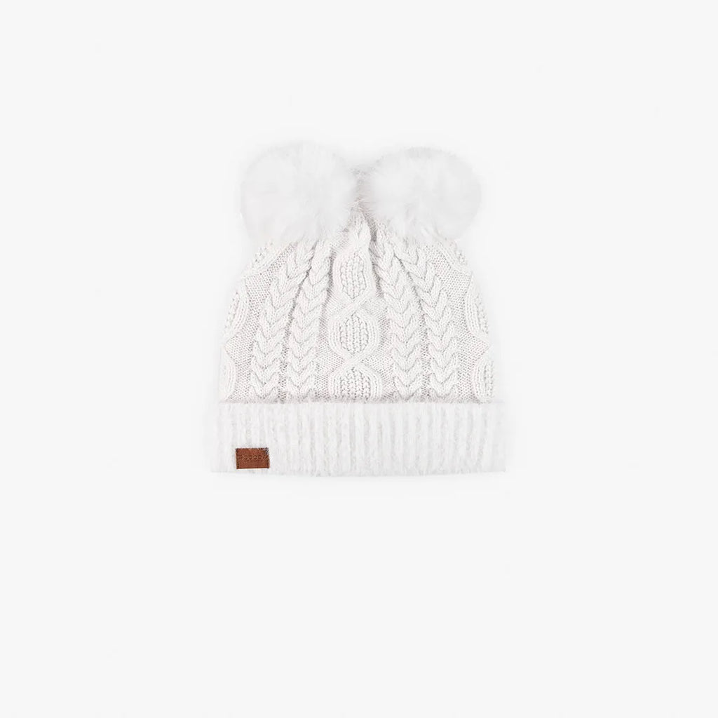 Cappello trecce e pompon bianco bambina