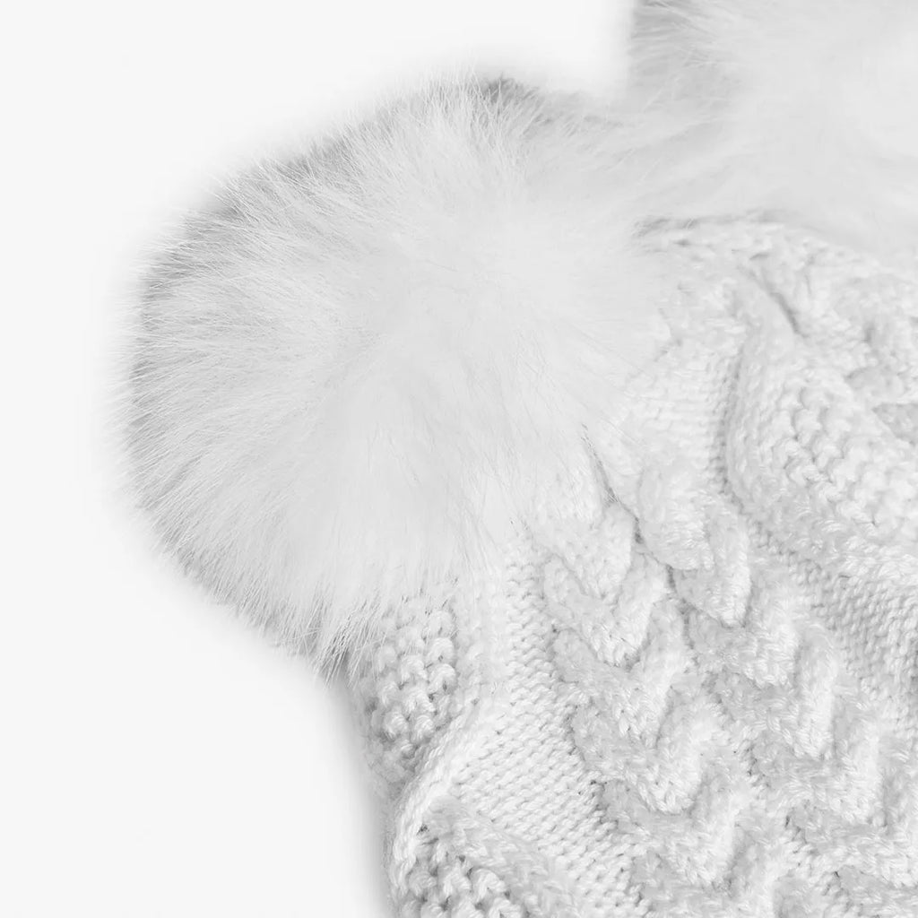 Cappello trecce e pompon bianco bambina