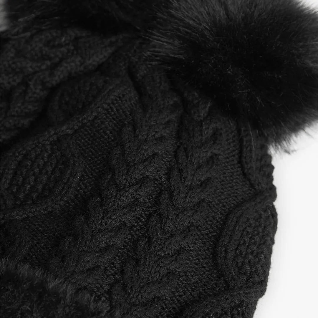 Cappello trecce e pompon nero bambina