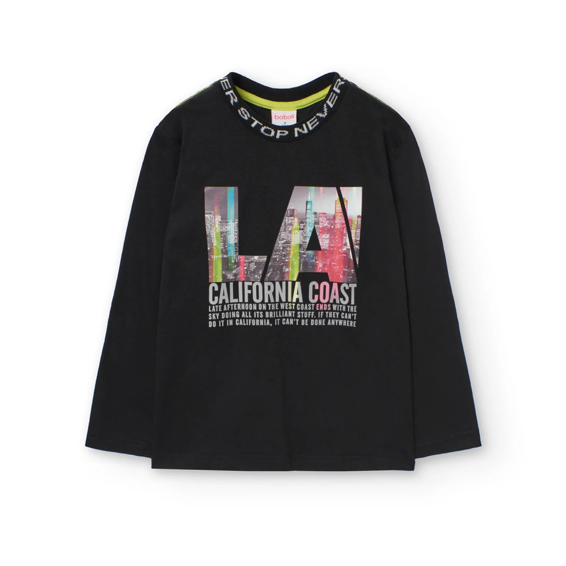 T-shirt manica lunga nera colletto decorato