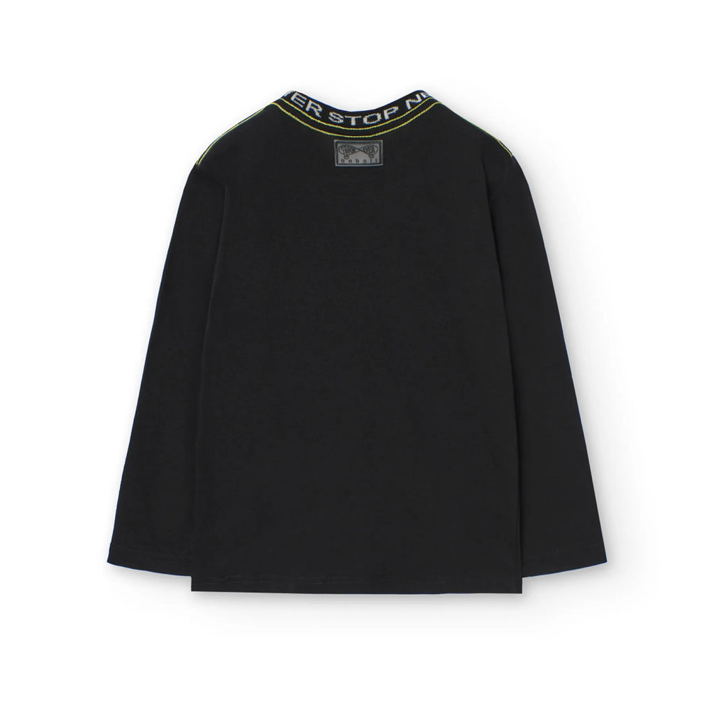 T-shirt manica lunga nera colletto decorato