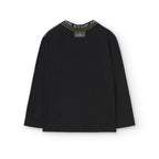 T-shirt manica lunga nera colletto decorato