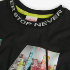 T-shirt manica lunga nera colletto decorato
