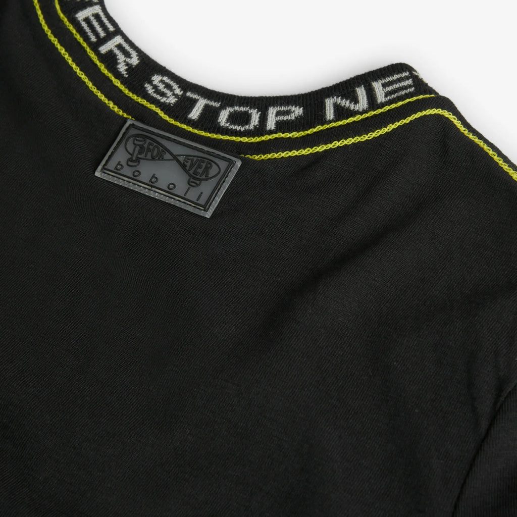 T-shirt manica lunga nera colletto decorato