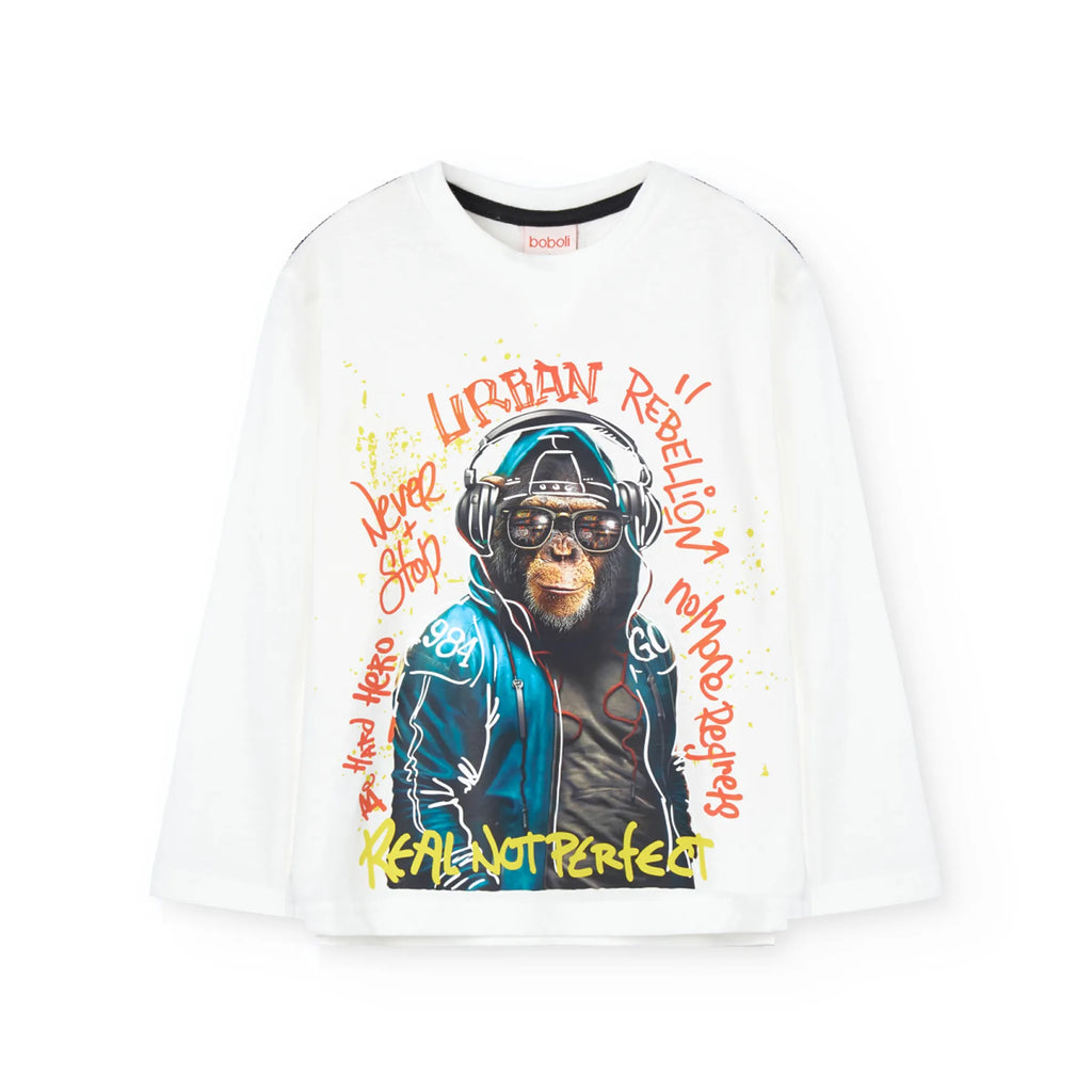T-shirt manica lunga ragazzo stampa fronte bianca