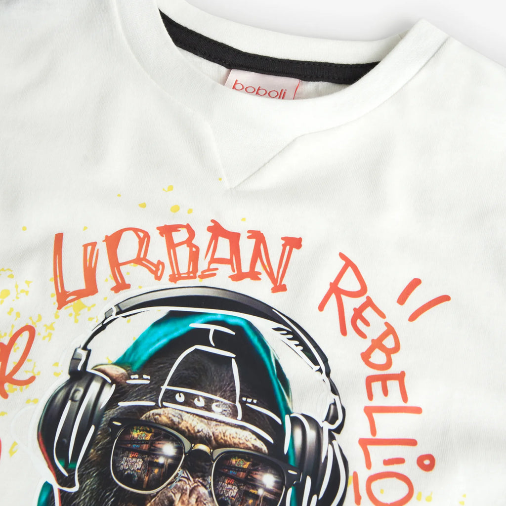 T-shirt manica lunga ragazzo stampa fronte bianca