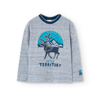 T-shirt manica lunga grigia con stampa renna
