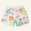 Shorts cotone riciclato stampa spiaggia bianco