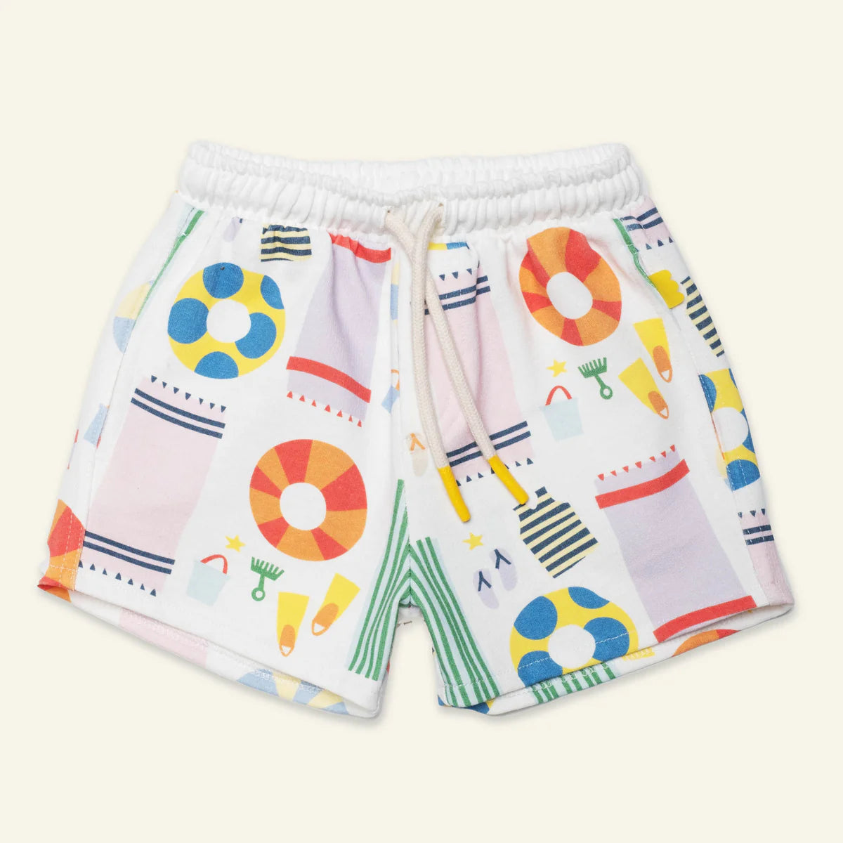 Shorts cotone riciclato stampa spiaggia bianco