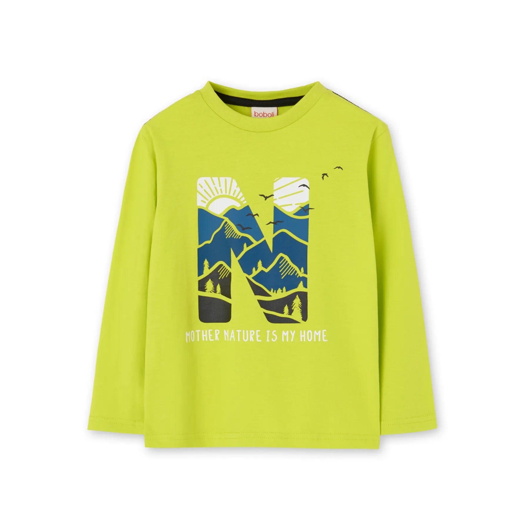 T-shirt manica lunga verde lime ‘stampa N’
