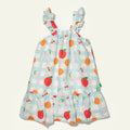 Vestito con volant lino con stampa picnic