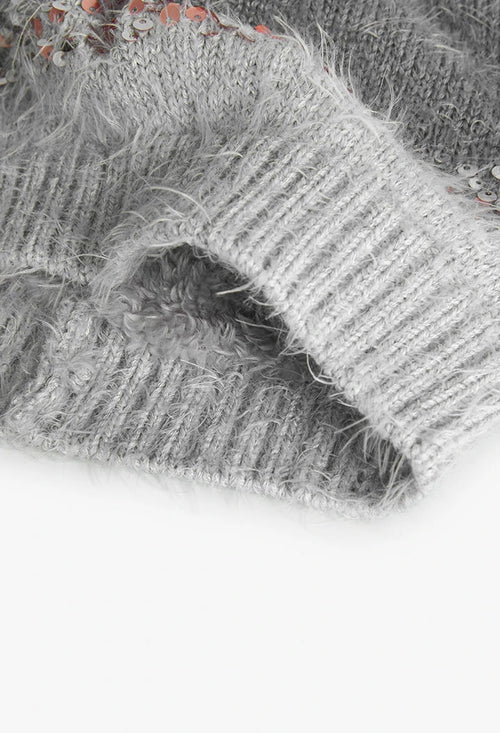 Cappello grigio bambina paillettes e pompon