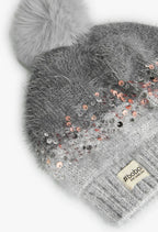 Cappello grigio bambina paillettes e pompon