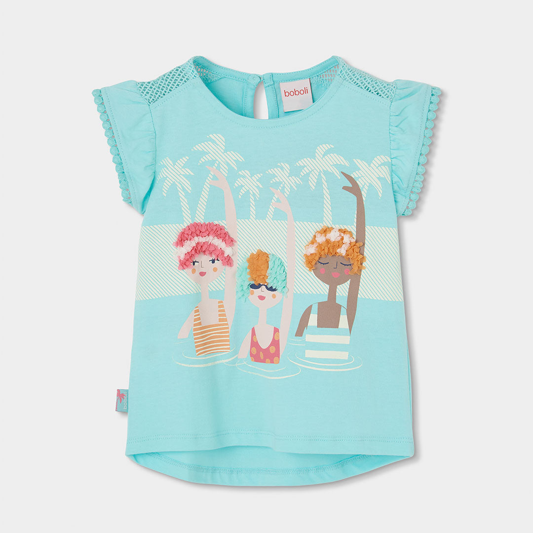 T-shirt giromanica con pon pon