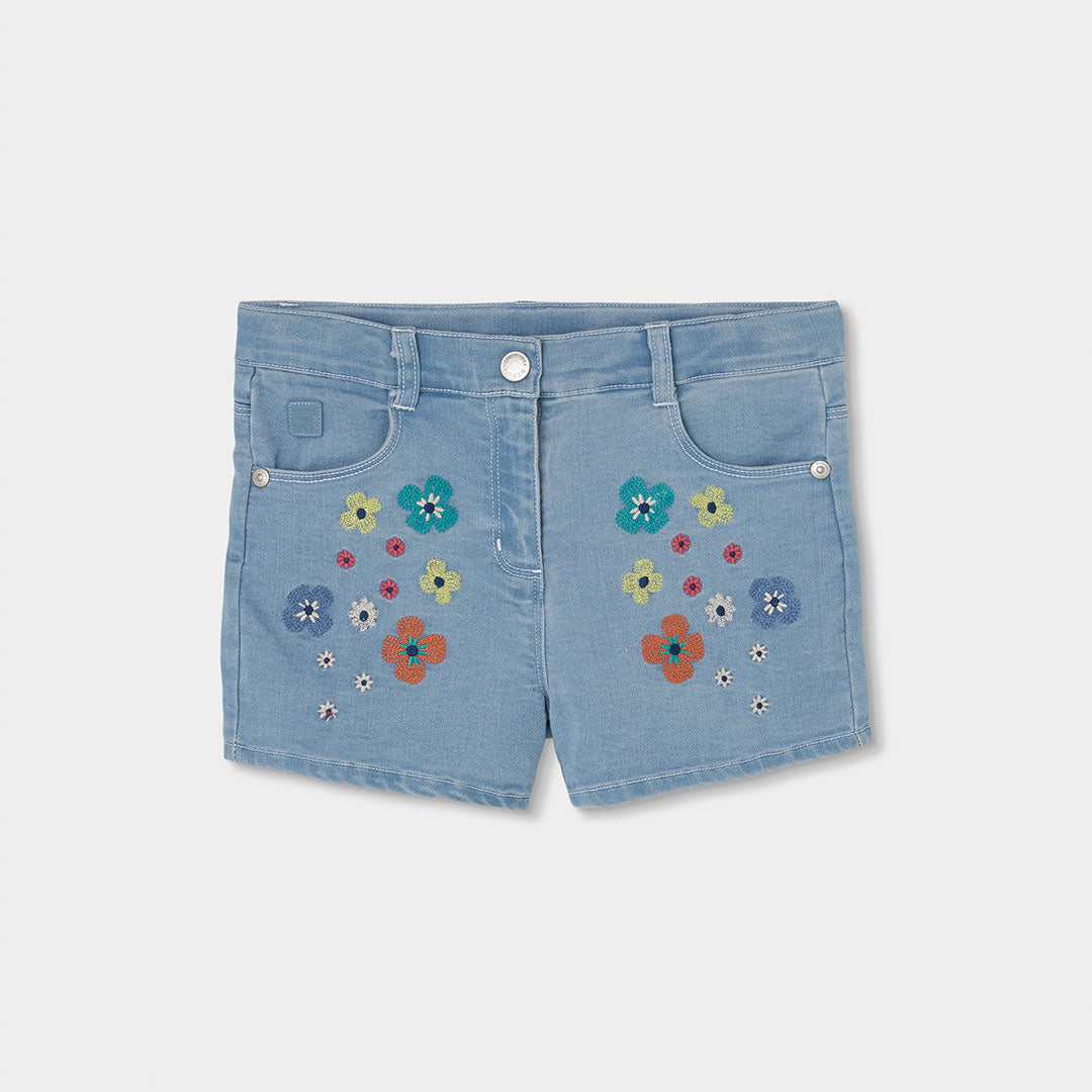 Short jeans con fiori ricamati