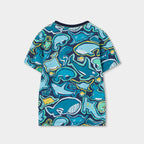 T-shirt mezza manica blu balene e foche