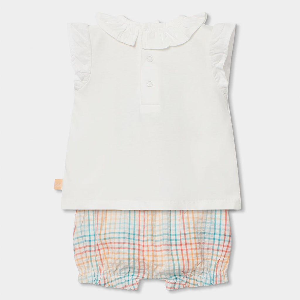Completo neonata t-shirt giromanica e culotte a quadri