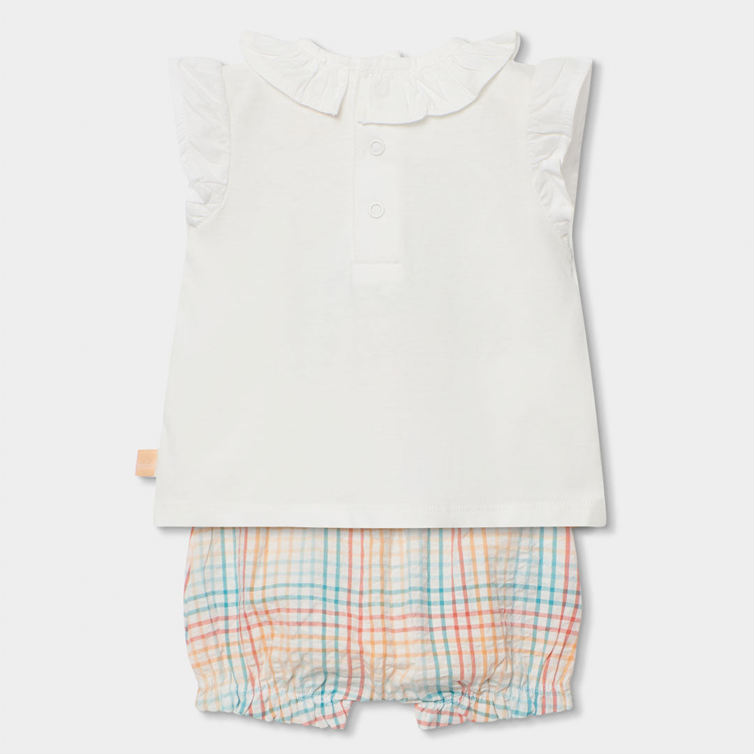 Completo neonata t-shirt giromanica e culotte a quadri