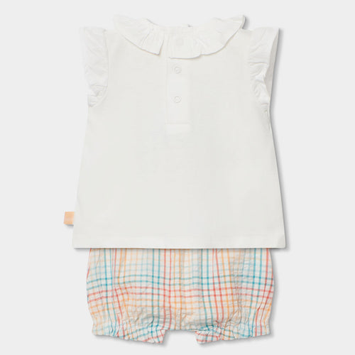 Completo neonata t-shirt giromanica e culotte a quadri