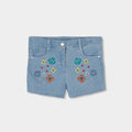 Short jeans con fiori ricamati