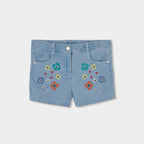 Short jeans con fiori ricamati