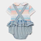 Completo salopette e t-shirt mezza manica neonata elefanti