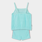 Completo bambina canotta e short turchese spugna
