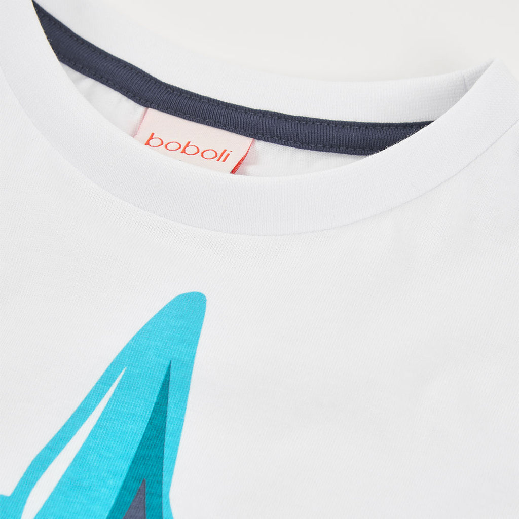 T-shirt mezza manica bianca con squalo