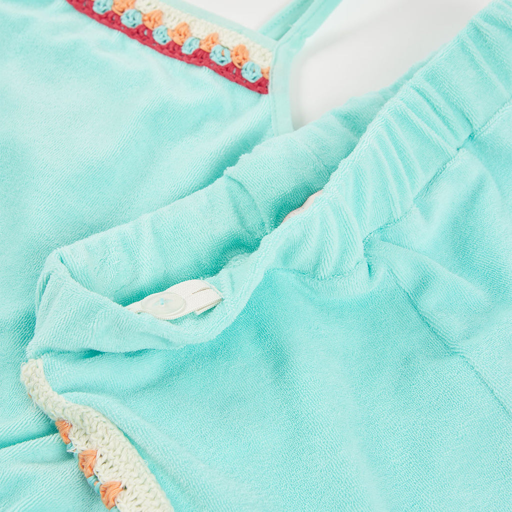 Completo bambina canotta e short turchese spugna