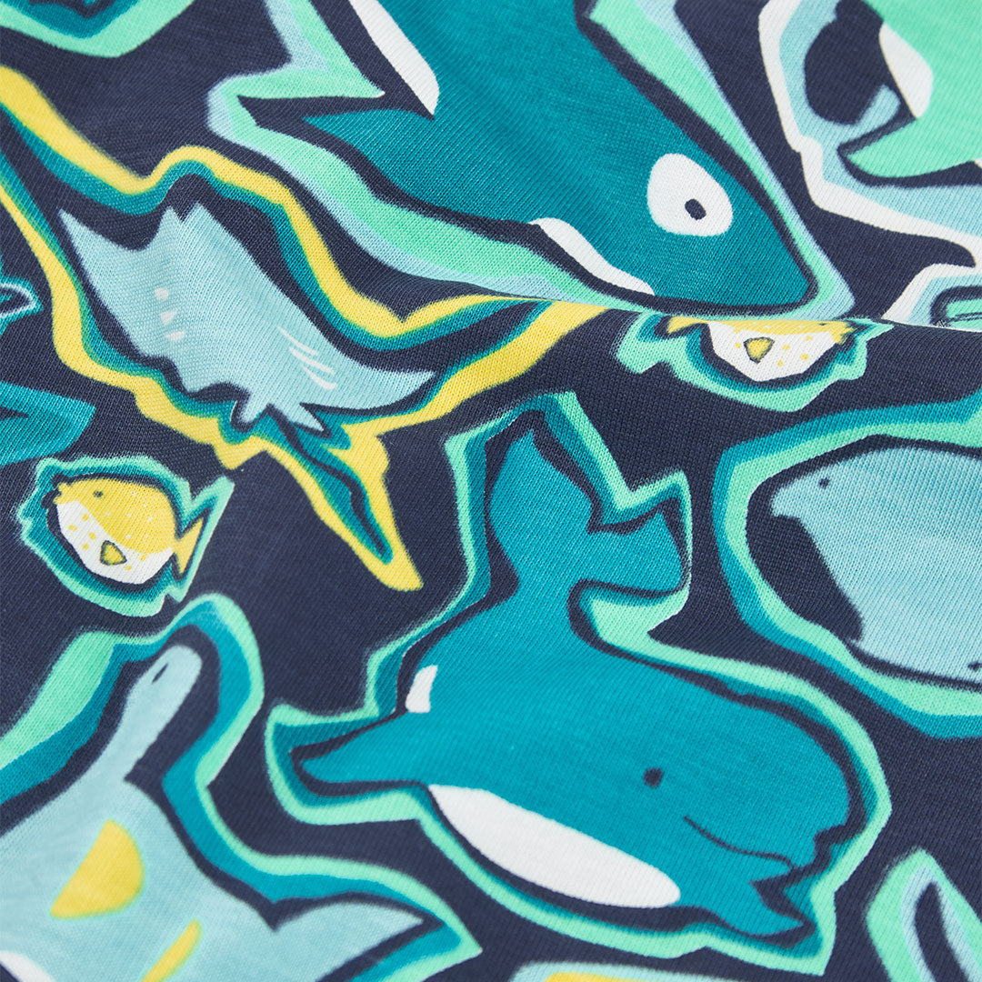 T-shirt mezza manica blu balene e foche