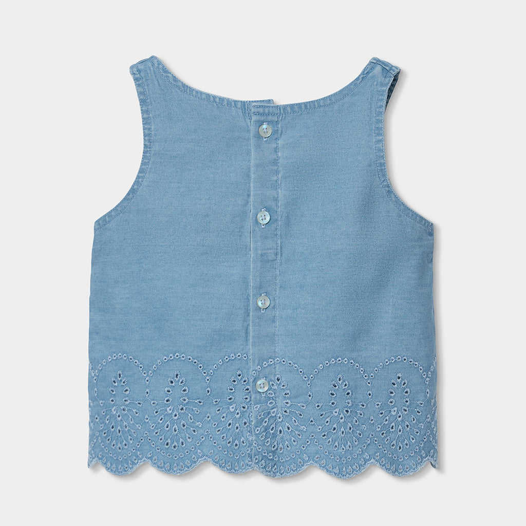 Top jeans con orlo ricamato