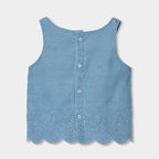 Top jeans con orlo ricamato
