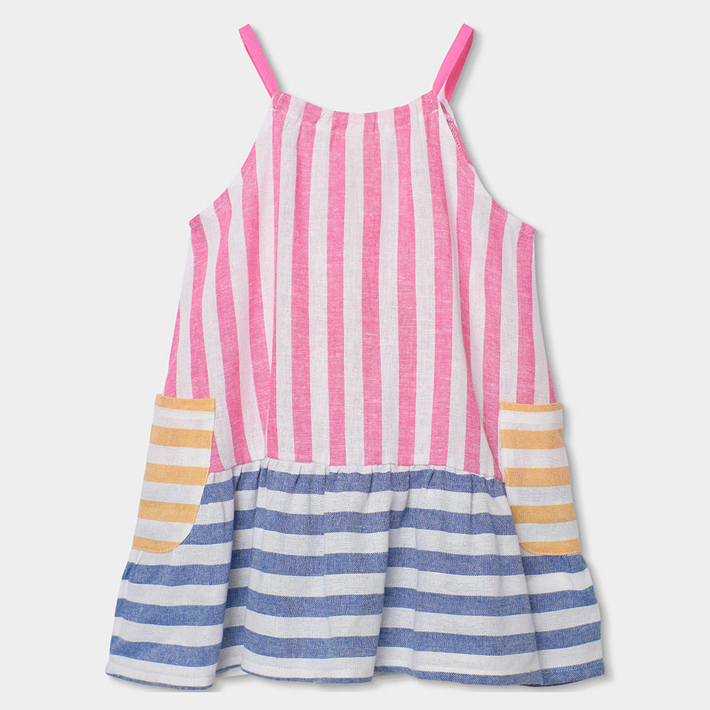 Vestito lino a righe colorate bambina