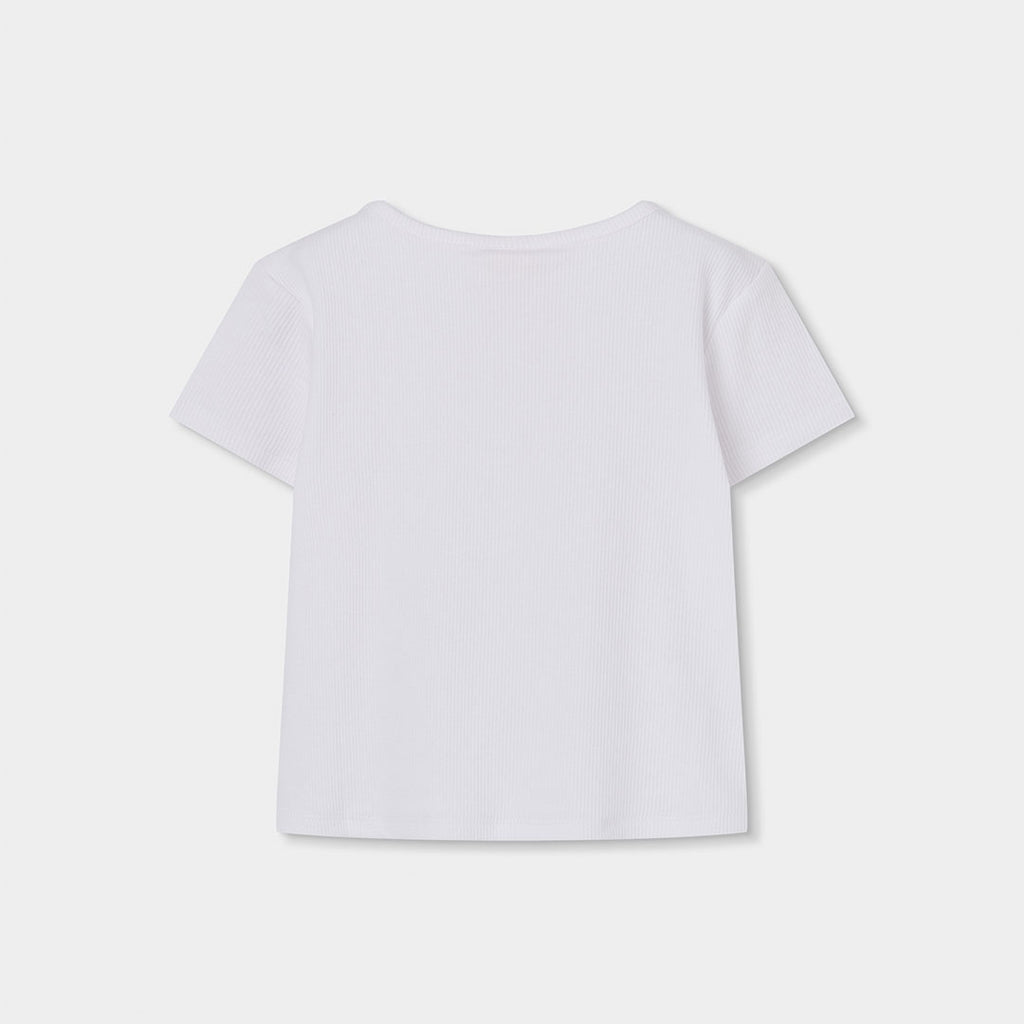 T-shirt mezza manica costine bianca