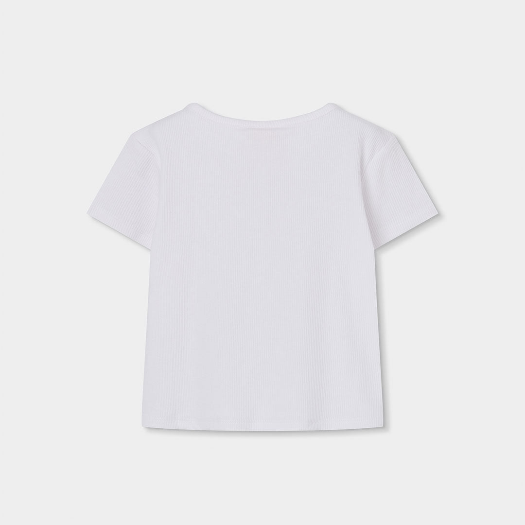 T-shirt mezza manica costine bianca