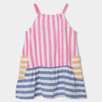Vestito lino a righe colorate bambina