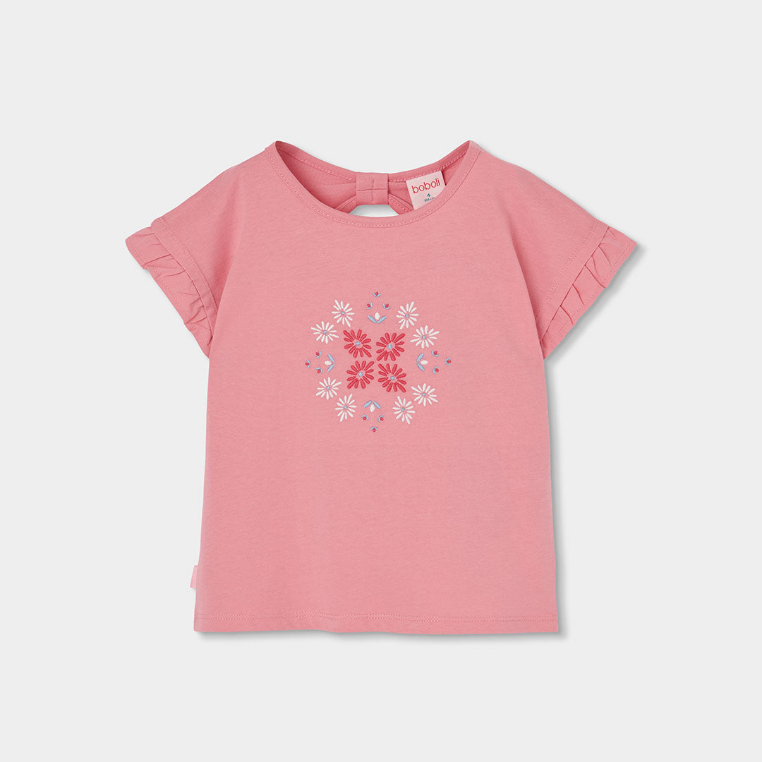 T-shirt giromanica retro fiocchetto